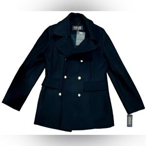 NWT Pendleton Navy Wool Blend Double Breasted Peacoat Gold Buttons Size 10